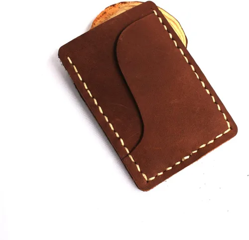 Vista 3 de Hand-made front pocket card holder, leather minimalist card, ultra-thin wallet, credit card holder, 3 card slots