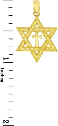 Vista 2 de 10K and 14K Yellow or Rose Gold Jewish Charm Star Cross of David Pendant - Choice of Metal