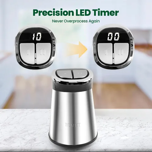 Vista 3 de BUMET tazones 2X12 tazas 800W procesador de alimentos eléctrico con temporizador LED. Cuchilla de 3 niveles con 6 filos para picar, cortar, ideal