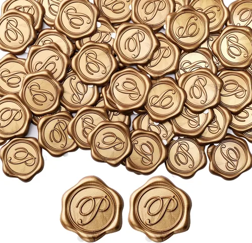 Vista 35 de Yoption - Pegatinas adhesivas de sello de cera con letra inicial A, paquete de 25 pegatinas de sello de cera con letra antigua dorada, sellos
