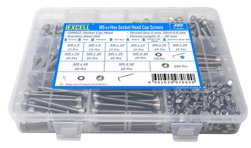 Vista 95 de iexcell Kit de tornillos de cabeza hexagonal de acero inoxidable 304, 100 unidades M2 x 0.157 in, paso de rosca de 0.016 in