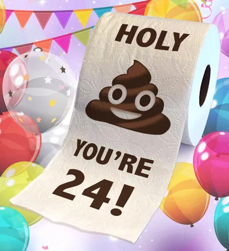 Vista 2 de Papel higiénico impreso TP Holy Poop You're 24 - Papel higiénico impreso con texto en inglés "Happy 24th Birthday" para la mejor broma, sorpresa
