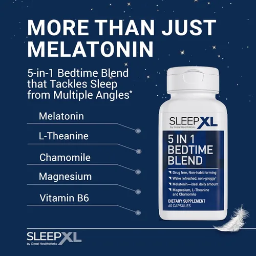 Vista 2 de Suplemento para el sueño SleepXL Fórmula sin formación de hábito - Duerma más rápido y duerma más tiempo - 5 ingredientes clave incluyen melatonina