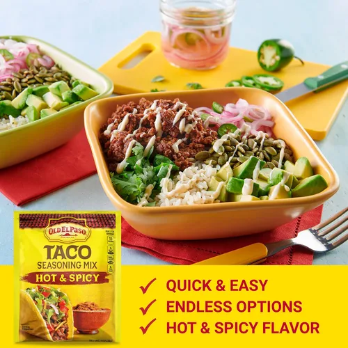 Vista 4 de Old El Paso Condimento para tacos picante y picante, 1 onza (paquete de 32) Extra Heat Compared to Our Mild Taco Seasoning, Seasons Ground Beef or