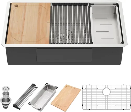 Vista 20 de Fregadero de Cocina Empotrado de 30 Pulgadas Negro - Fregadero de Cocina de Acero Inoxidable Gunmetal Negro de 30x18 Pulgadas de 18 Calibre