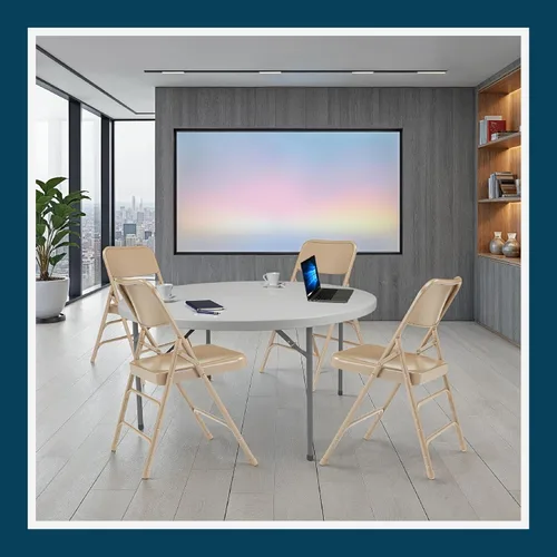 Vista 2 de OEF Furnishings Serie OEF300 Sillas Plegables de Acero Premium de Servicio Pesado, Sillas Comerciales de Metal con Triple Refuerzo y Bisagras Beige