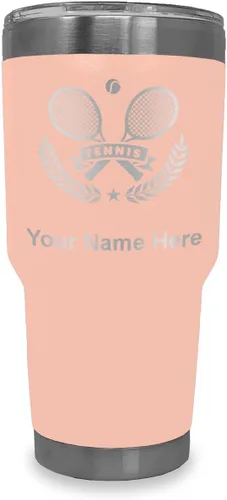 Vista 8 de LaserGram Personalized 20oz Tumbler, Tennis Rackets (Black) Engraved Gift for Tennis Players, Vacuum Insulated Stainless Steel, Laser Engraved