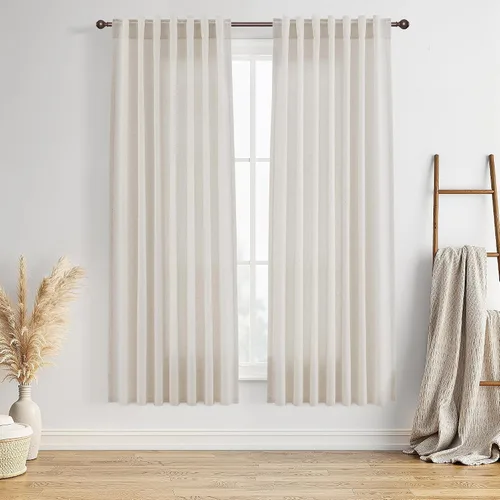 Vista 45 de BOODII Cortinas de lino de 96 pulgadas de largo y 8 pies para sala de estar Blanco