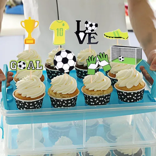 Vista 4 de 32 piezas de decoración de cupcakes de fútbol, juego de fútbol, selecciones de cupcakes, decoración de pasteles para temática de fútbol, baby