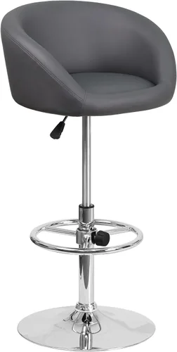 Vista 10 de Flash Furniture Luis - Taburete de bar de tela azul contemporáneo, altura ajustable, con respaldo de barril y base cromada