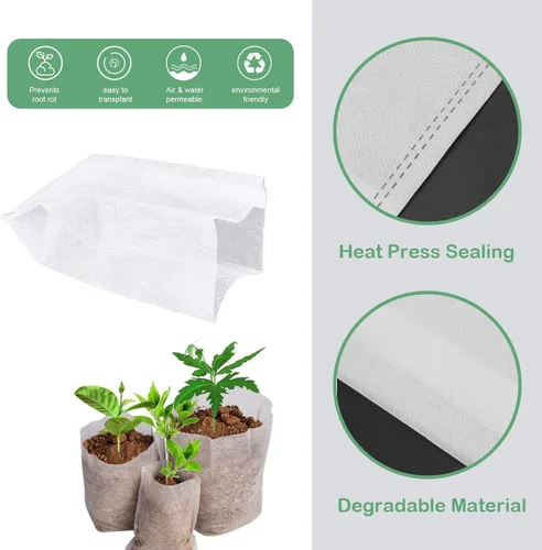 Vista 4 de Tarklanda 200 bolsas de vivero para plantas, biodegradables no tejidas para plantas, bolsas de tela para plantas de semillero, bolsas para plantas