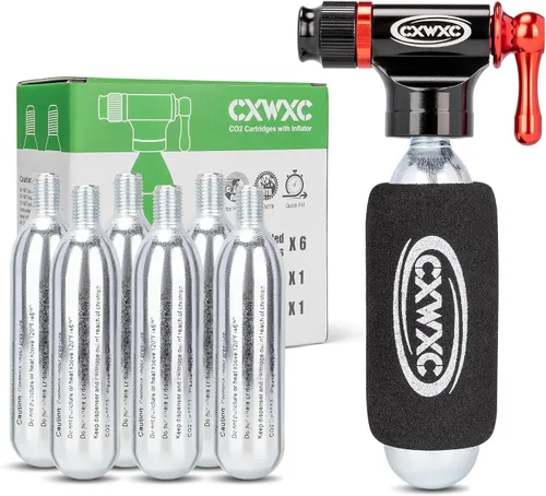 Vista 10 de Kit de inflador de CO2 con 6 cartuchos de CO2 de 0.56 oz/0.88 oz - Compatible con válvulas Presta y Schrader - Bomba de bicicleta de CO2 para 4 x