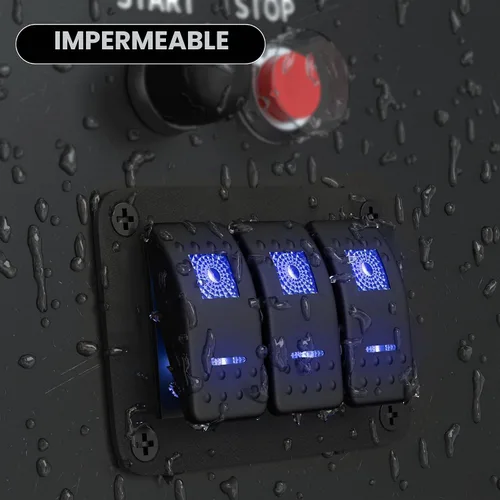 Vista 5 de DaierTek Panel de Interruptor Marino Impermeable 12V Panel de Interruptor Basculante de 3 Bandas Luz LED Azul Interruptor de Palanca Panel