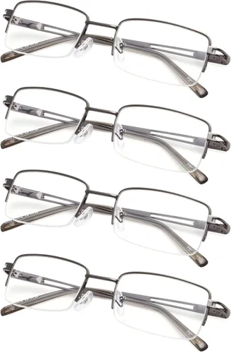 Vista 4 de Paquete de 4 lentes de lectura de media montura para hombres y mujeres con bisagras de resorte, lectores de metal