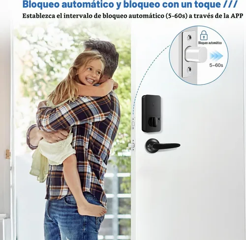 Vista 6 de Cerradura de puerta con teclado con asa, cerrojo electrónico digital con aplicación, bloqueo automático de huellas dactilares de entrada sin llave