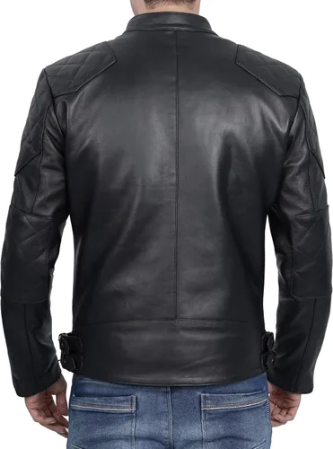 Vista 4 de Decrum Chaqueta de cuero para hombre - Chaqueta de cuero de piel de cordero real estilo Cafe Racer estilo casual para motocicleta para hombre