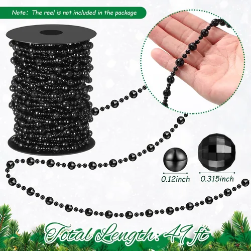 Vista 2 de Pangda Guirnalda de cuentas de 49 pies para árbol de Navidad, hilo de perlas artificiales de plástico, cadena de rollo para Navidad, manualidades