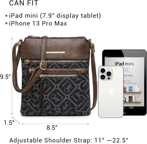 Vista 4 de Dasein Bolso cruzado para mujer, de cuero vegano, con múltiples bolsillos con cremallera