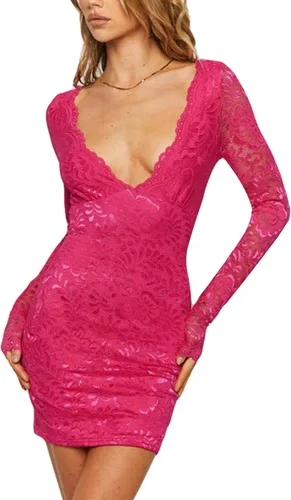 Vista 4 de Vestido sexy de manga larga para mujer, color sólido, cuello cuadrado, cintura alta, ajustado, mini vestido de fiesta con abertura lateral