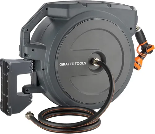 Vista 12 de Giraffe Tools - Carrete retráctil para manguera de jardín, soporte de pared de rebobinado automático, 1/2 pulgadas, 100 pies