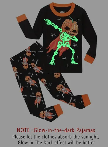 Vista 3 de Little Hand Pijamas de esqueleto para niños pequeños, pijamas que brillan en la oscuridad, conjuntos de pantalones para niños