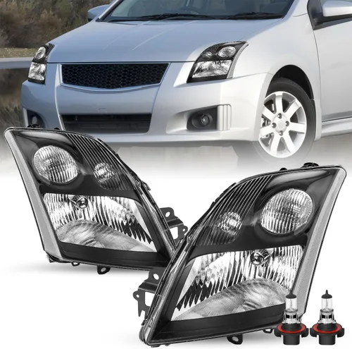 Vista 8 de SOCKIR Conjunto de faros delanteros compatible con bombillas Nissan Sentra 2007-2009 incluidas, faro negro para el lado del pasajero y del conductor