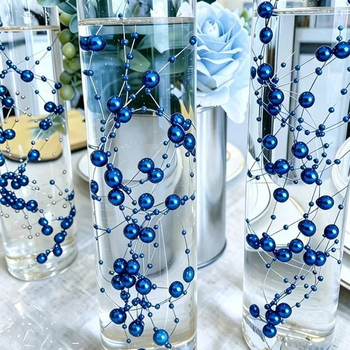 Vista 8 de TeaSu 12 piezas de cuerda de perlas, para centro de mesa de boda, relleno de jarrón y decoración para velas flotantes (azul)