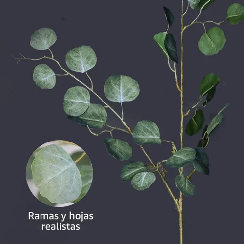 Vista 7 de Melorca&Guilla Plantas Artificiales, 3PCS 43.3" Eucalipto Verde Grande Falso Ramas Artificiales para Jarrón, Tallos de Vegetación Artificial