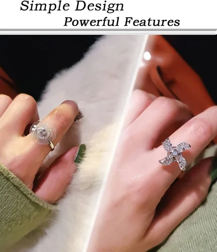 Vista 5 de Akeoqi Anillos giratorios para la ansiedad, para aliviar el estrés, tamaño ajustable, diseño abierto, anillo giratorio con incrustaciones