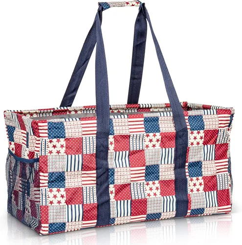Vista 32 de Bolsa de utilidad extragrande Lucazzi - Cesta de lona rectangular plegable reutilizable con marco de alambre con dos bolsillos exteriores
