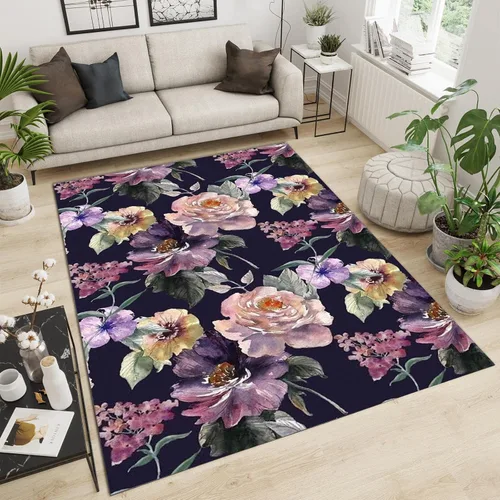 Vista 11 de Alfombra de área de flores simples moradas, alfombra abstracta degradada para interiores, decoración de sala de estar, cálida, suave, duradera