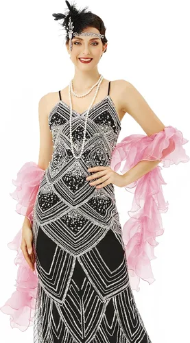 Vista 10 de BABEYOND Boa Chandelle Vintage - Boa de 200g 2m Gatsby de organza, accesorio estilo flapper de 1920 Negro