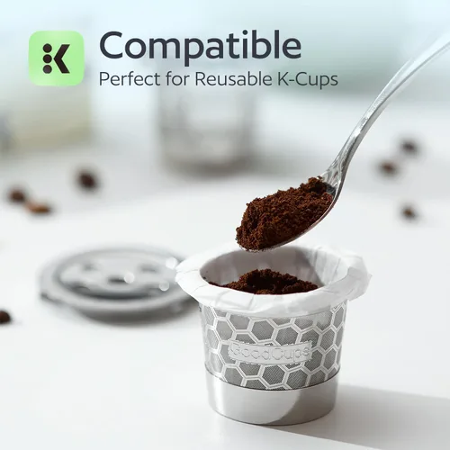 Vista 2 de 100 filtros desechables K Cup para Keurig reutilizables K, forros de papel de café para cápsulas recargables, café más suave, menos sedimentos
