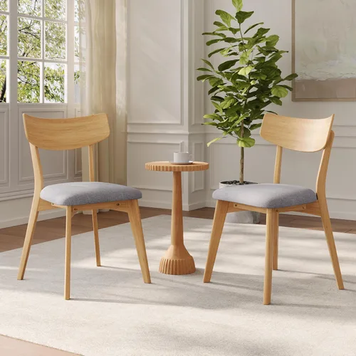 Vista 14 de Dining Chairs Set of 2, Mid Century Modern Dining Chairs with Curved Backrest and Wood Legs, Walnut Finished Frame Upholstered Dining Room Chairs