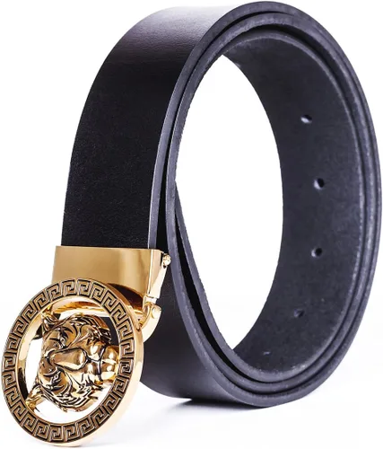 Vista 5 de Cinturón de cuero de vaca original con hebilla de tigre de oro y plata de lujo para hombre de 1.378 in