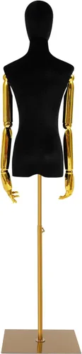 Vista 6 de Maniquí femenino de terciopelo con brazos y base dorados, altura ajustable de 59 a 79 pulgadas, soporte de exhibición de medio maniquí