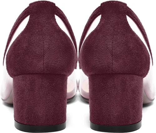 Vista 4 de SHOWFOREST Vestido transparente sólido para mujer, sin cordones, con puntera puntiaguda, gamuza y tacón bajo grueso, zapatos de tacón bajo de 2