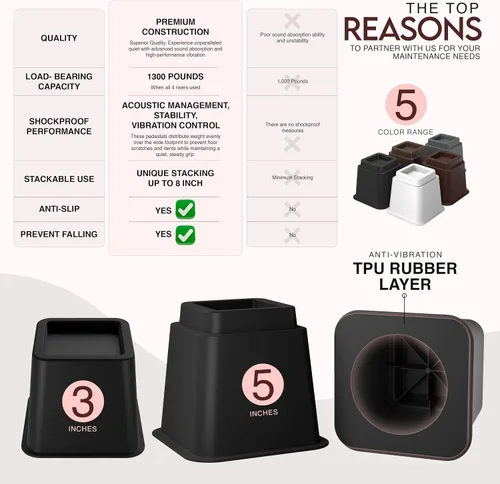 Vista 7 de Utopia Bedding - Elevadores de cama ajustables de 3, 5, 8 pulgadas - Juego de 4 elevadores de muebles resistentes para camas, sofá y escritorio