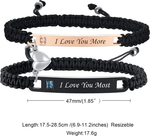 Vista 5 de MPRAINBOW Pulsera personalizada a juego para parejas, con nombre personalizado, palabras de promesa, grabadas, pulseras de relación de atracción