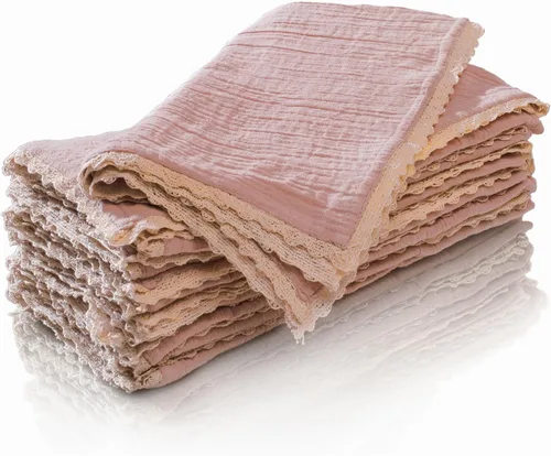 Vista 44 de FINGERCRAFT Servilletas de tela de lino y algodón de 12 unidades con esquinas ingletadas y elegante encaje para uso diario; las servilletas están