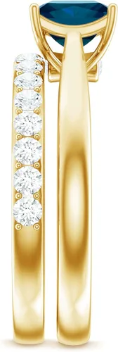 Vista 8 de Juego de anillos de boda de topacio azul Londres con diamante, juego de anillos solitarios de topacio azul de corte princesa para mujer (calidad AAA)