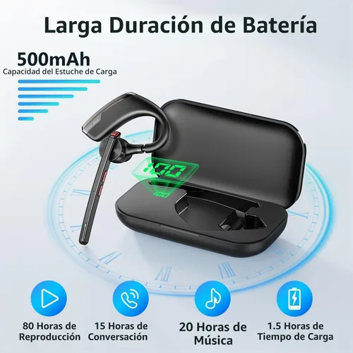 Vista 2 de New Bee Auriculares Bluetooth, auricular Bluetooth con cancelación de ruido