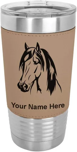 Vista 19 de LaserGram Vaso aislado al vacío de 20 onzas, cabeza de caballo 1, grabado personalizado incluido (cuero sintético, rústico)