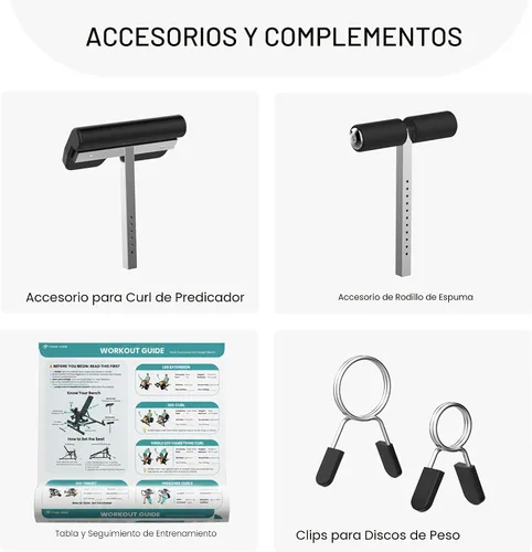 Vista 9 de Finer Form GLX Banco de pesas ajustable con extensión de piernas y máquina