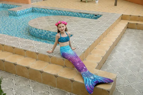 Vista 3 de DNFUN Colas de sirena para nadar para niñas, traje de baño de sirena con monoaleta
