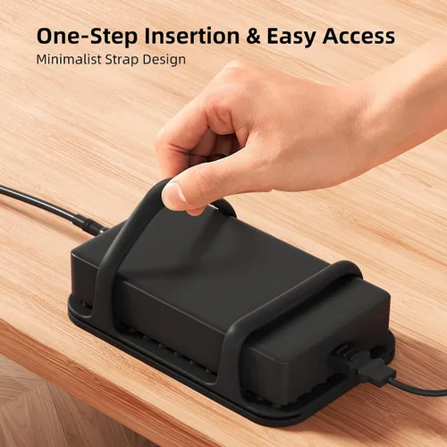 Vista 4 de ELETIUO Soporte universal de silicona para cargador de laptop, organizador de montaje de ladrillo de alimentación bajo el escritorio para ladrillos