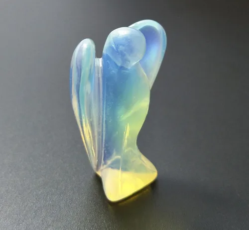 Vista 6 de Mina Heal Figuras de ángel de piedra opalita, figuras de cristal de piedra opalita de ángel de bolsillo, pequeña estatua de ángel de piedra