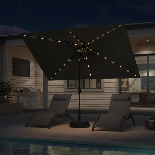Vista 65 de PURPLE LEAF Sombrilla LED para patio y piscina, 5 x 8 pies, con base para Beige