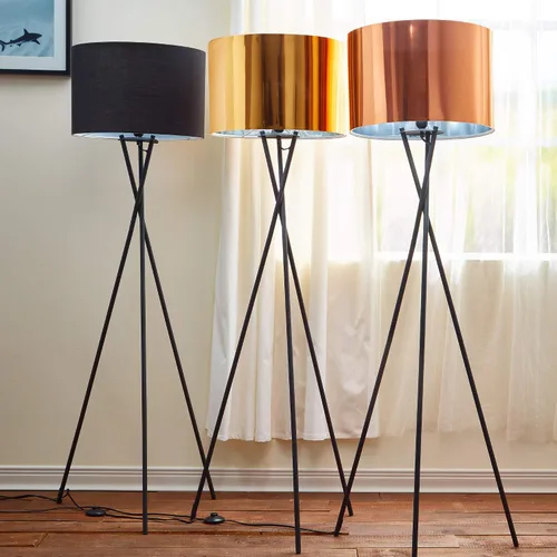 Vista 2 de Versanora Cara - Moderna lámpara de pie con trípode LED, luz de pie alta con pantalla de tambor, patas de metal para sala de estar, lectura