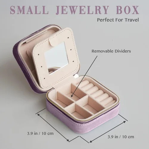Vista 6 de Joyero de viaje de terciopelo, mini organizador de viaje portátil, pequeñas cajas de joyería para mujeres, regalos de dama de honor y artículos